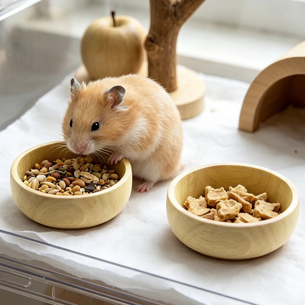 Détail du bois poli des gamelles pour rongeur