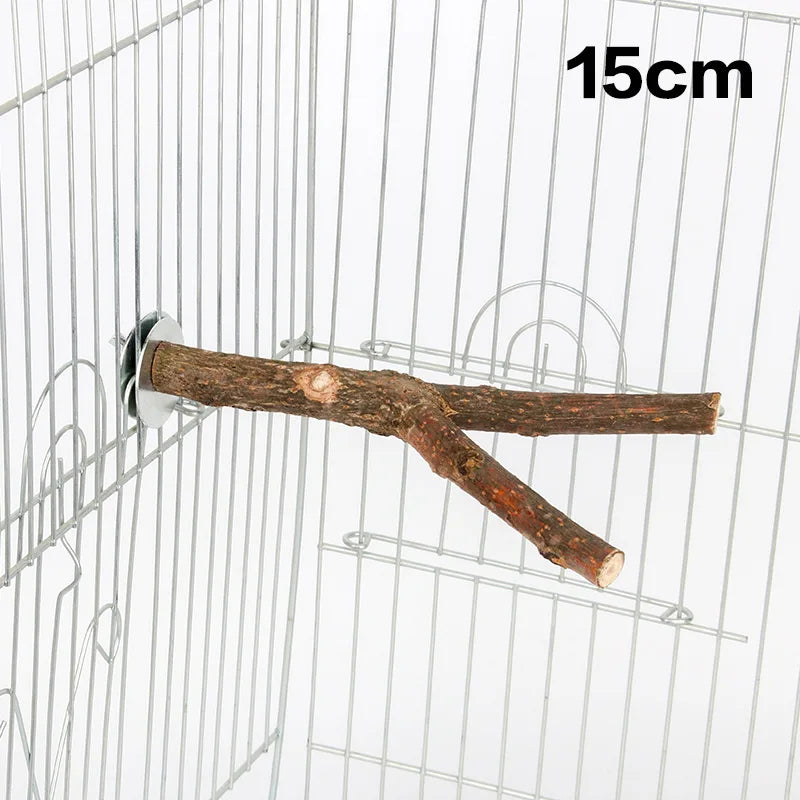 Perchoir en bois naturel fixé sur des barreaux de cage