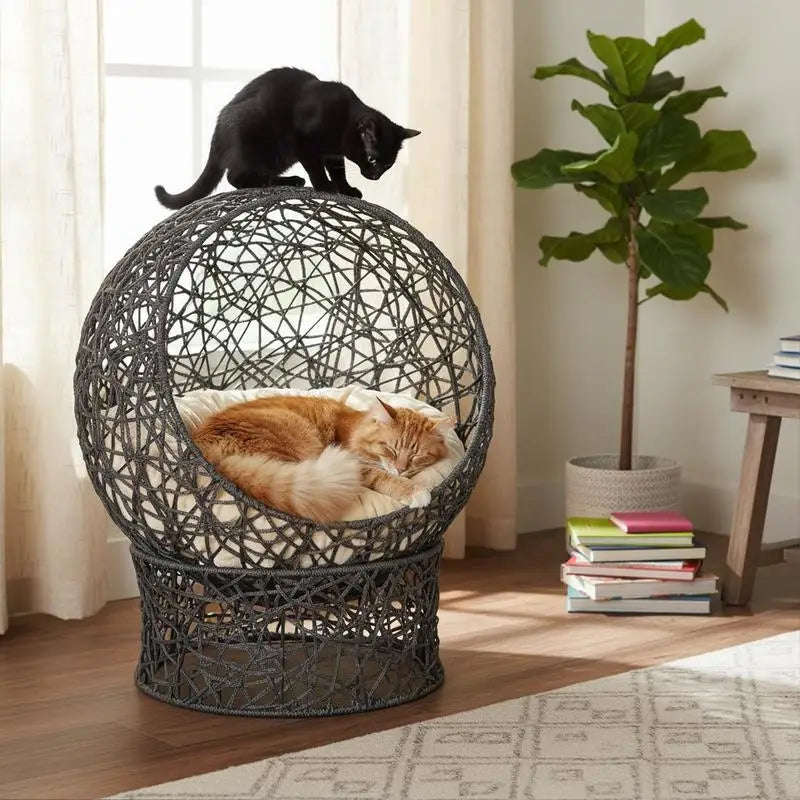 Panier igloo pour chat crème et anthracite