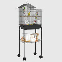 Support pour cage à oiseaux sur roulettes, coloris noir