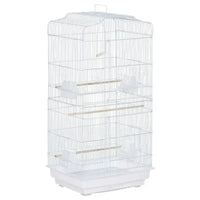 Cage à oiseaux en métal avec perchoirs et gamelles, coloris blanc