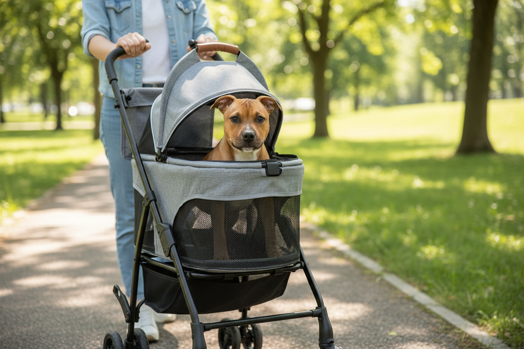 Staffy en poussette