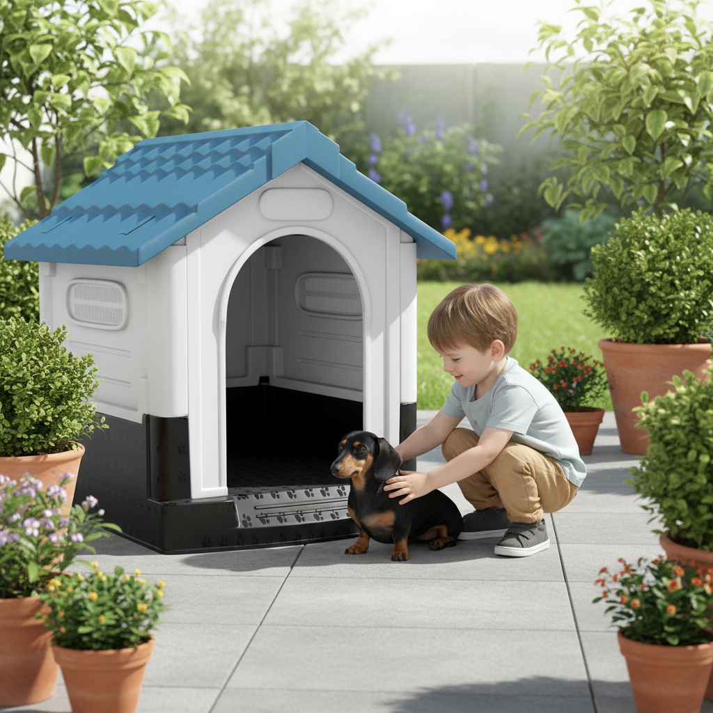 Niche extérieure pour chien, vue de côté